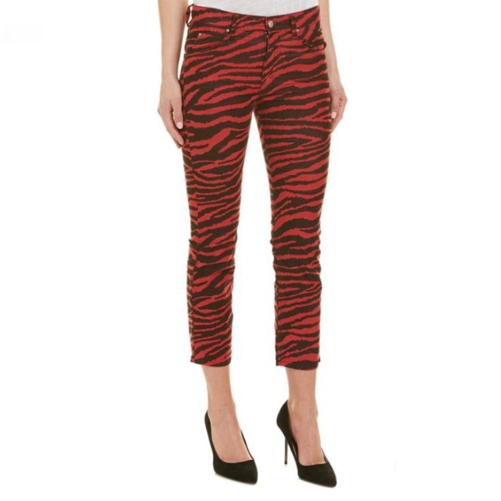 Isabel Marant Apollo Corduroy Animal Print Cropped Pants Red Black Size 8
